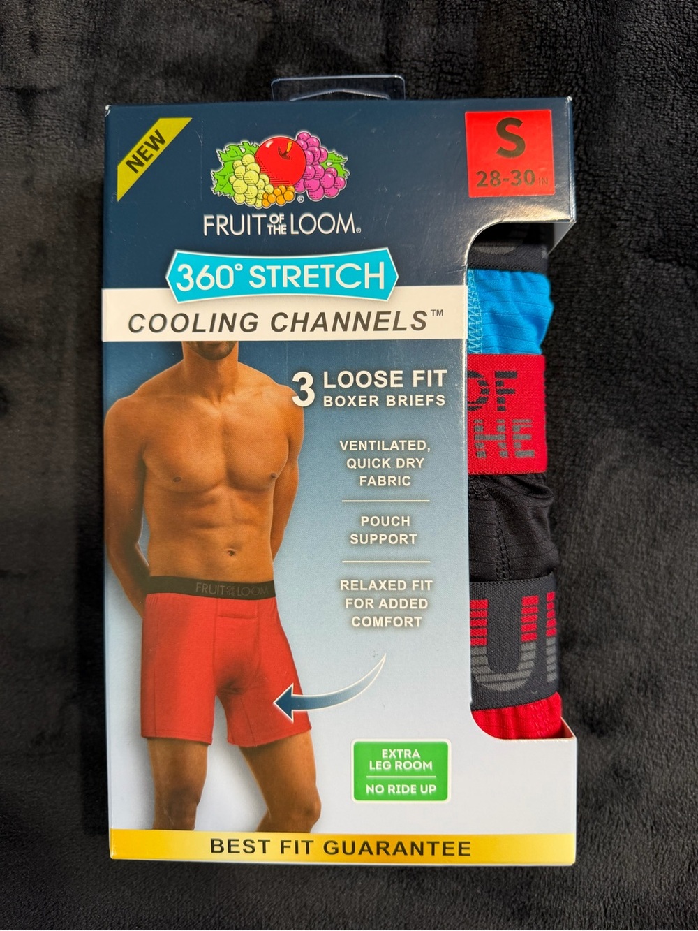 Fruit of the Loom Men's 3-Pack Loose Fit Boxer Briefs - Blue/Black/Red - S